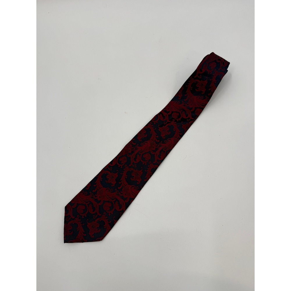 Yves Saint Laurent Mens OS Tie Navy Red Baroque Scroll Silk Formal Accessory